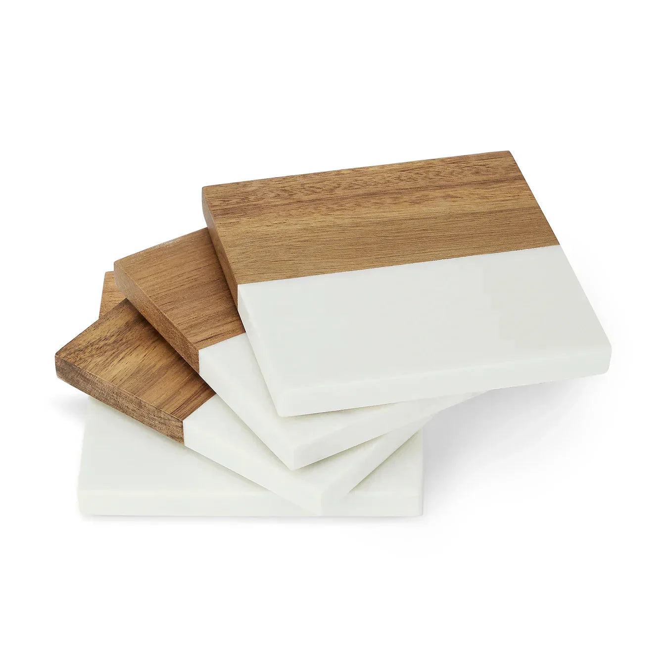 Set of wooden cutting boards with white paper on a white background
