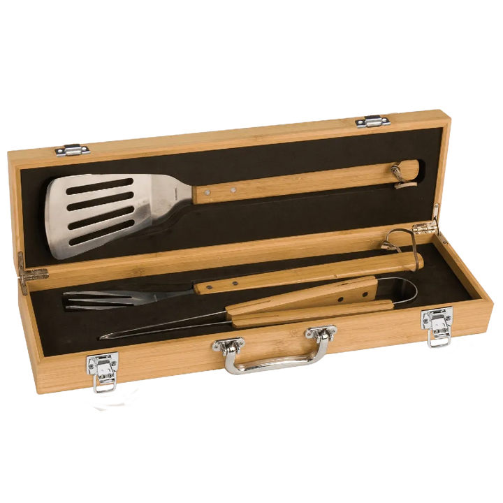 Personalized Bamboo BBQ Gift Set - Midwestern Laser Art