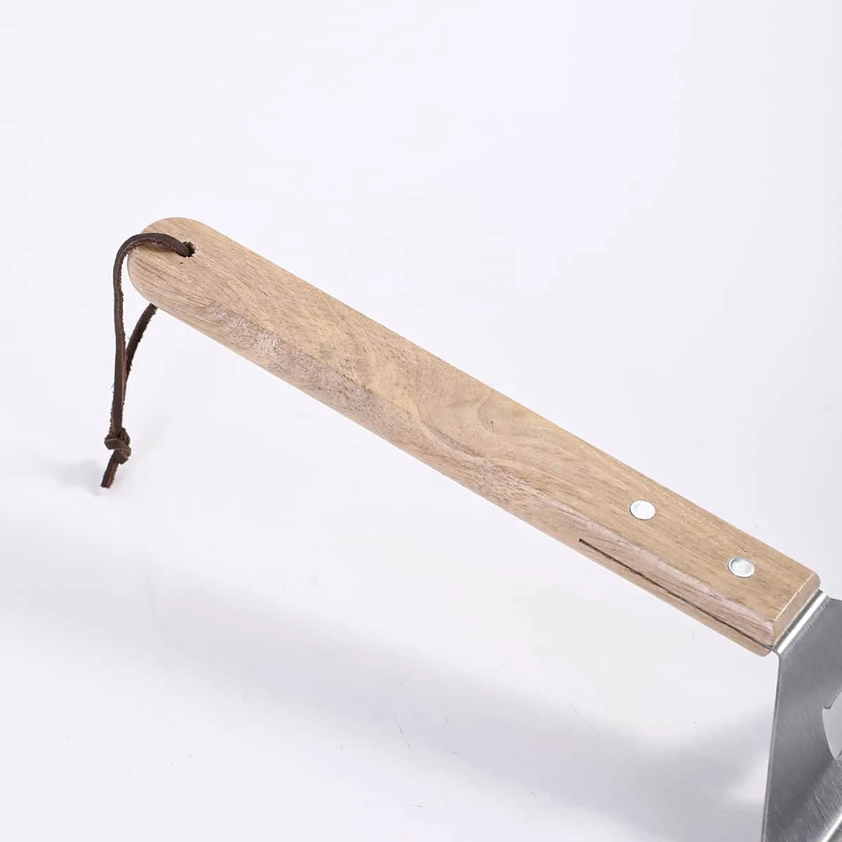 Metal tool with a wooden handle on a white background
