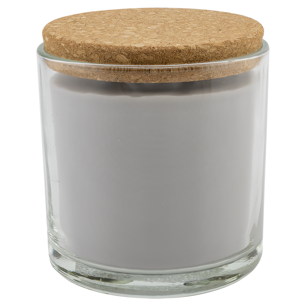 Weathered Oak 14 oz. glass candle with cork lid, shown without engraving