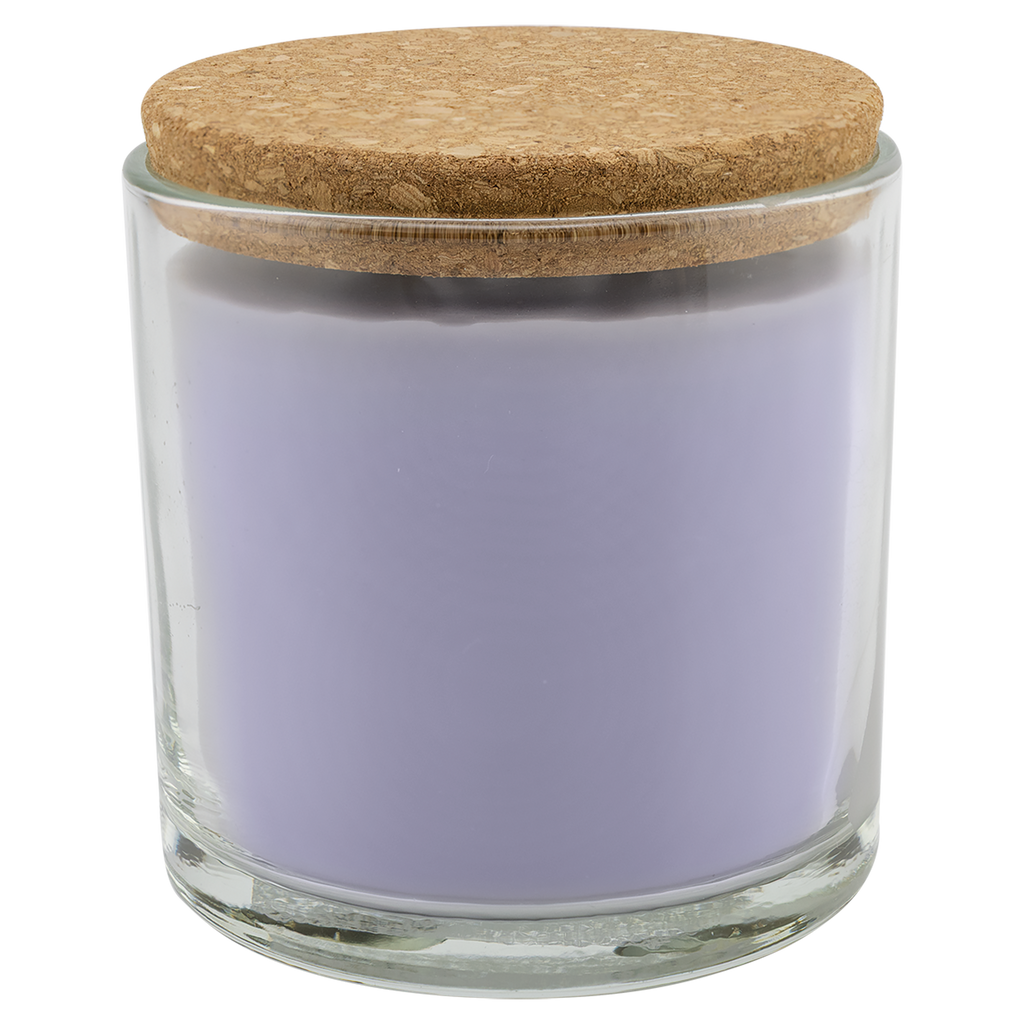 Wild Lavender 14 oz. glass candle with cork lid, shown without engraving