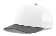 White mesh trucker cap with gray curved brim isolated on white background
