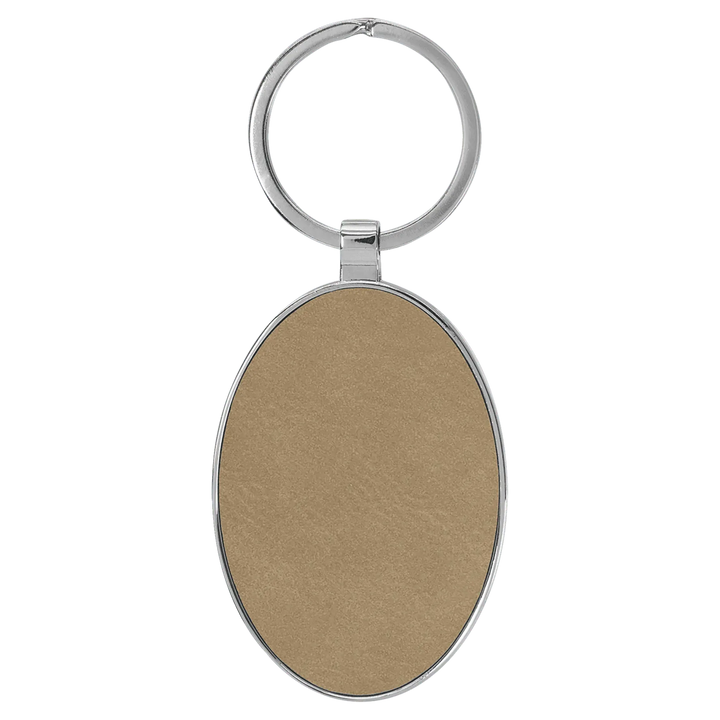 Personalized Leatherette Oval Keychain with Metal Frame - Midwestern Laser Art