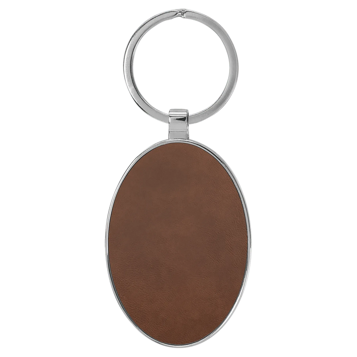 Personalized Leatherette Oval Keychain with Metal Frame - Midwestern Laser Art