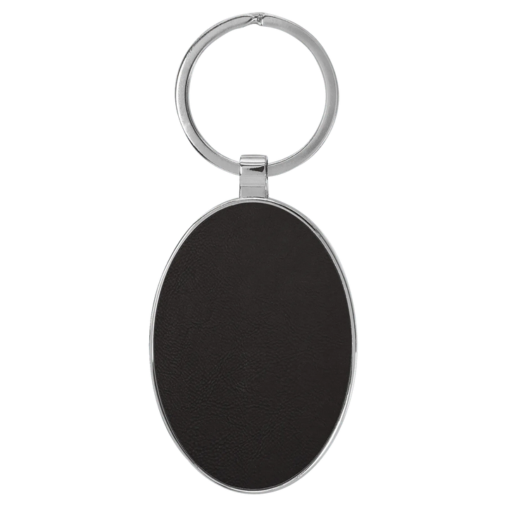 Personalized Leatherette Oval Keychain with Metal Frame - Midwestern Laser Art