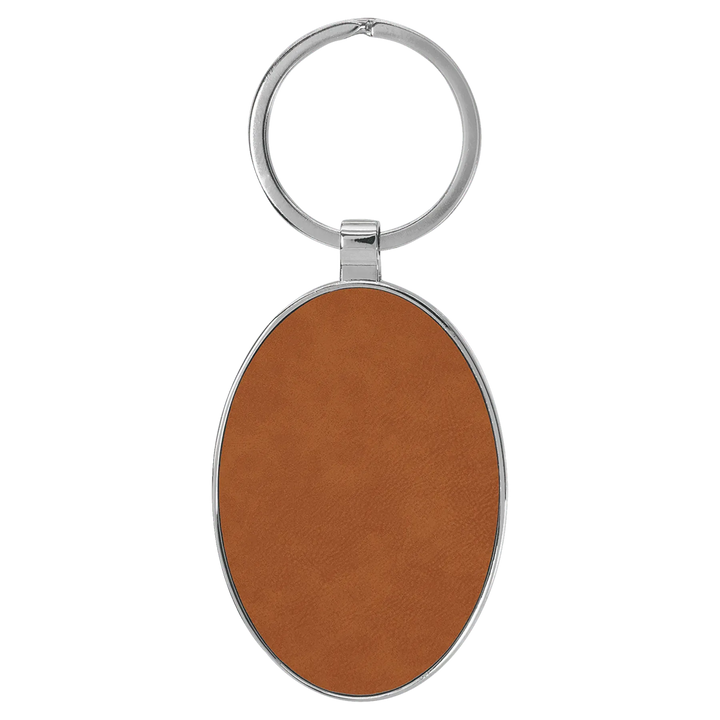 Personalized Leatherette Oval Keychain with Metal Frame - Midwestern Laser Art