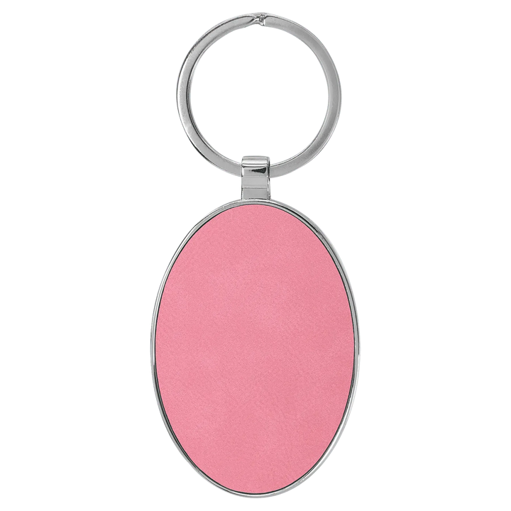 Personalized Leatherette Oval Keychain with Metal Frame - Midwestern Laser Art