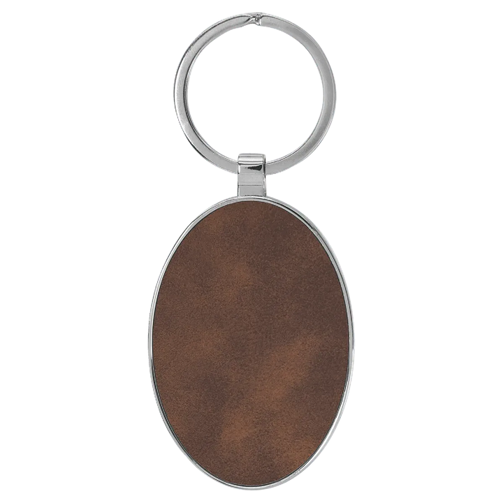 Personalized Leatherette Oval Keychain with Metal Frame - Midwestern Laser Art
