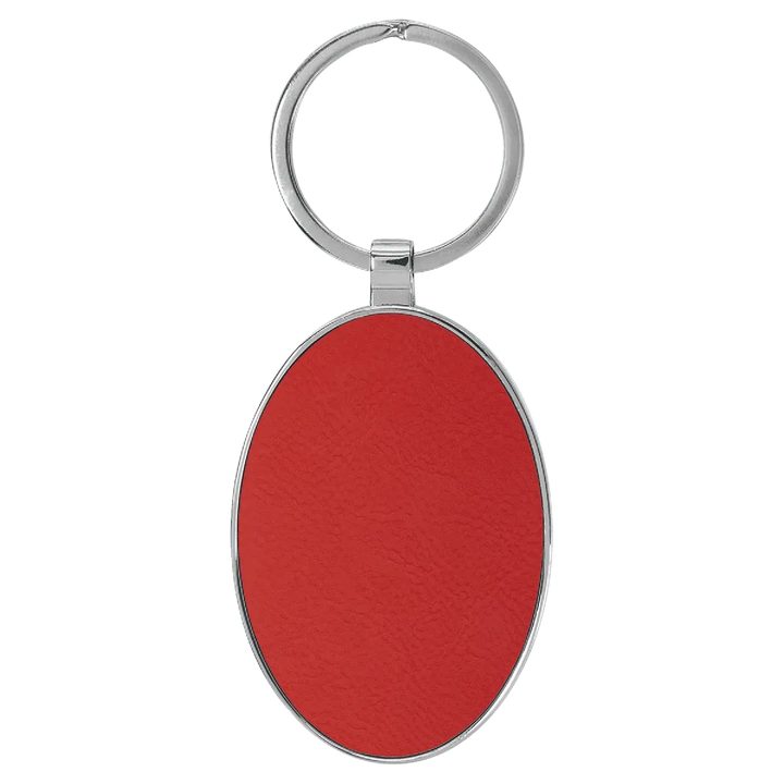 Personalized Leatherette Oval Keychain with Metal Frame - Midwestern Laser Art