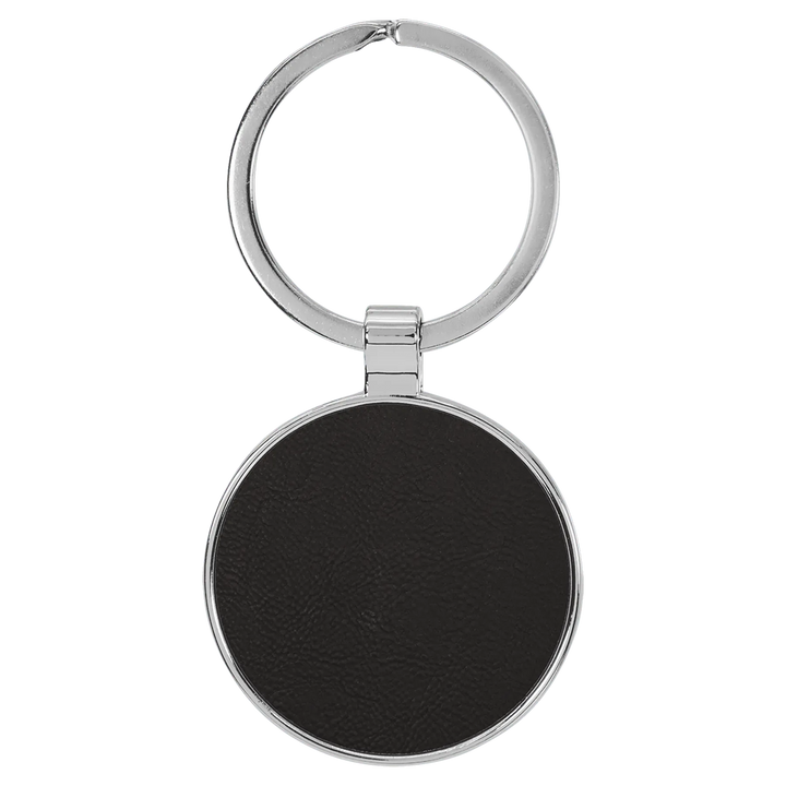 Personalized Leatherette Round Keychain with Metal Frame - Midwestern Laser Art