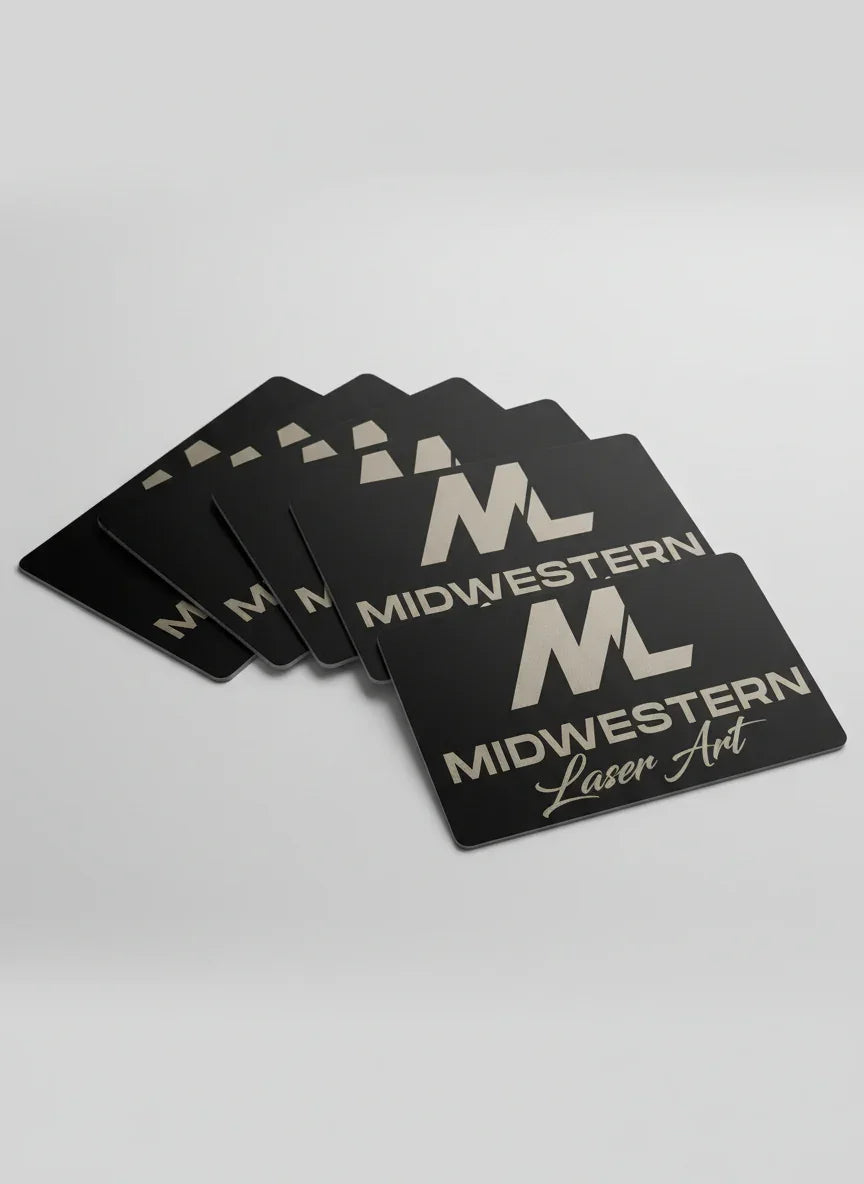 Black sign with 'Midwestern Laser Art' logo on a white background