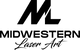 A black logo featuring a stylized 'M' above the words 'MIDWESTERN' and 'Laser Art' on a plain white background.