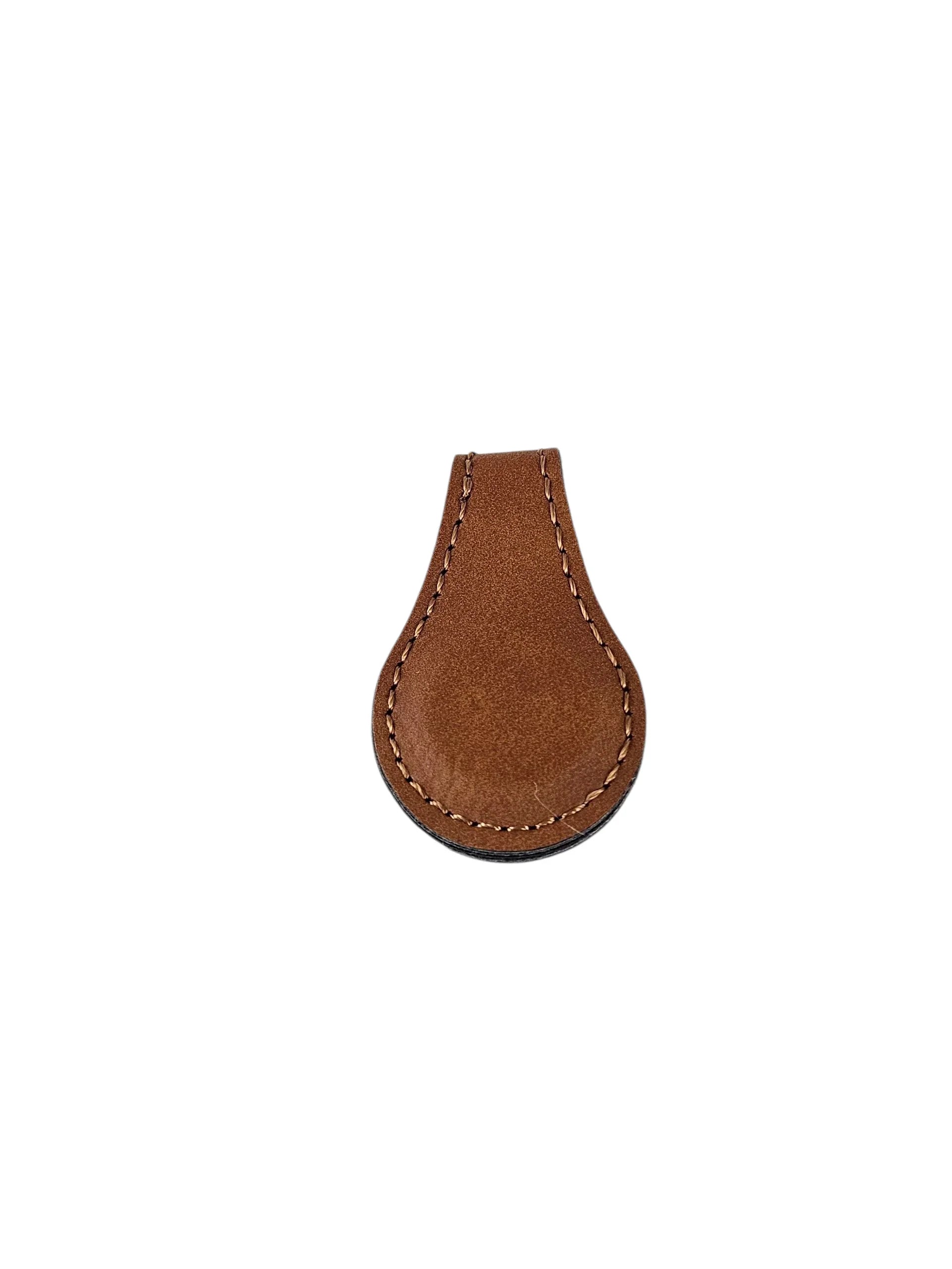 Brown leather patch with stitching on a white background