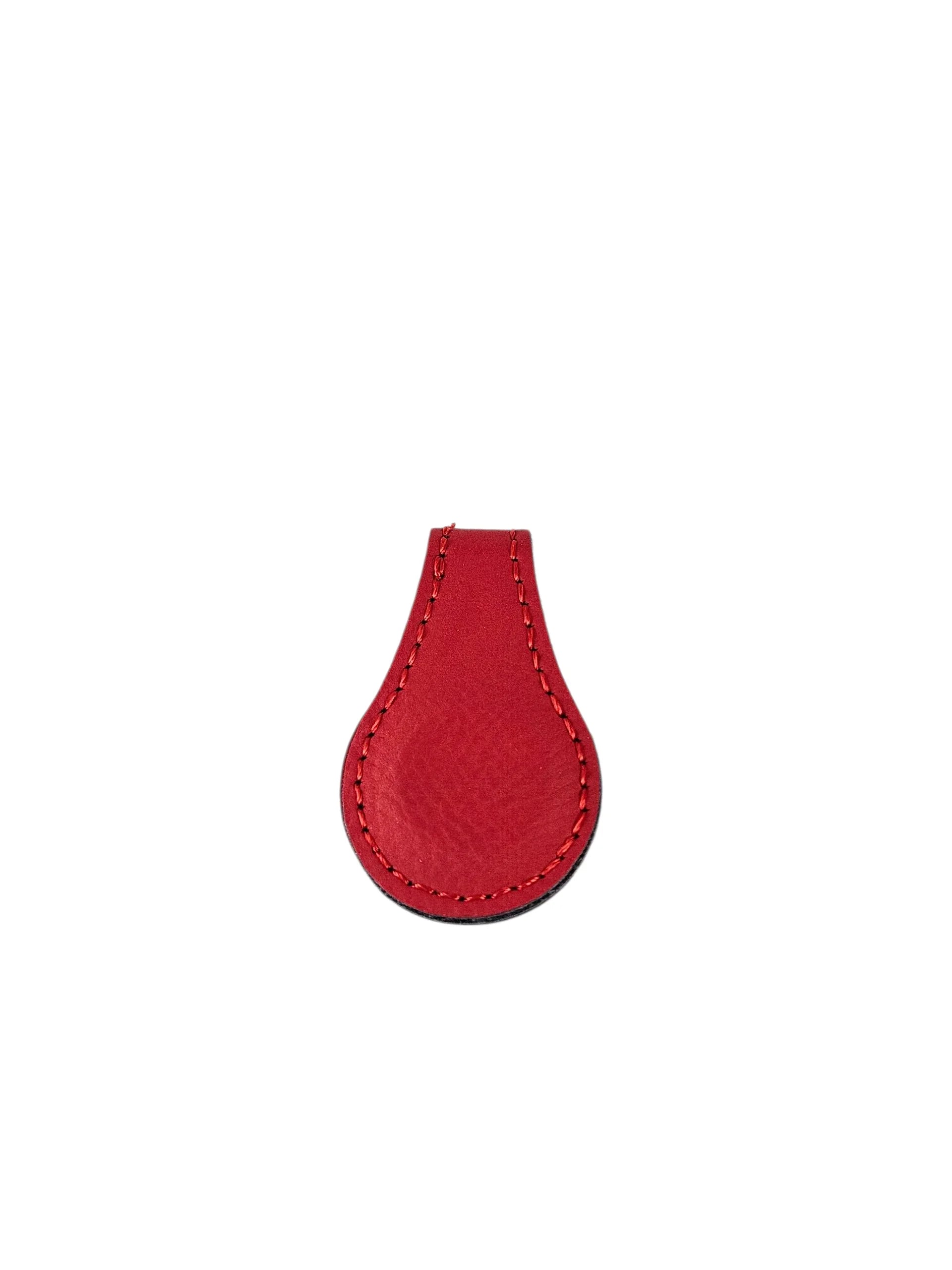 Red leather key case on a white background