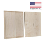 Two wooden cutting boards with an American flag and 'Made in the USA' text on a white background.