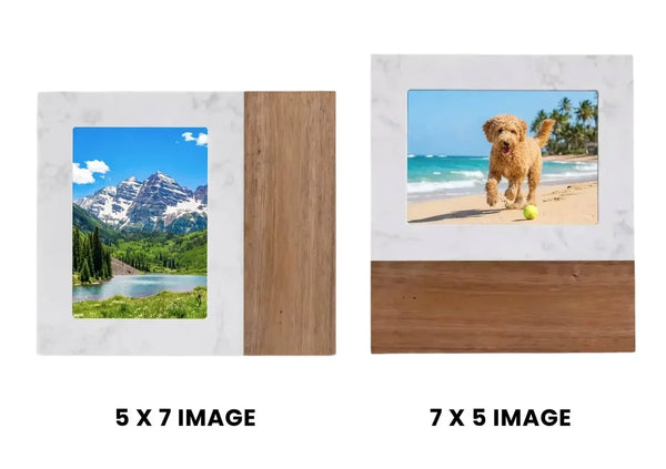 Two picture frames with different image sizes displayed on a white background.