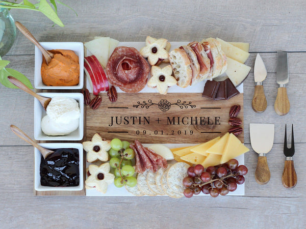 Custom Laser-Engraved Marble & Acacia Charcuterie Board by Midwestern Laser Art