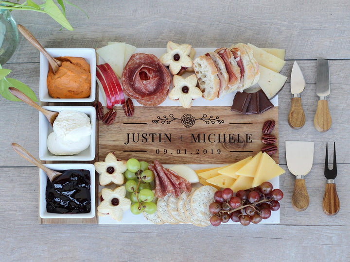Custom Laser-Engraved Marble & Acacia Charcuterie Board by Midwestern Laser Art