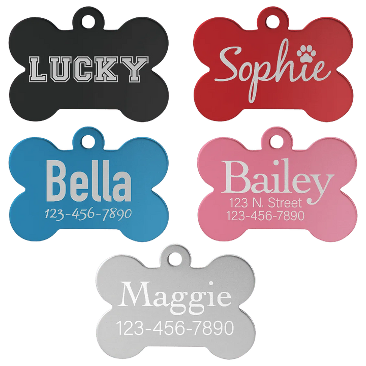 Personalized Anodized Aluminum Bone Pet Tag - Midwestern Laser Art