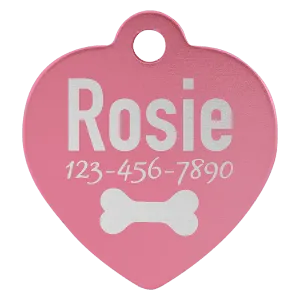 Personalized Anodized Aluminum Heart Pet Tag - Midwestern Laser Art
