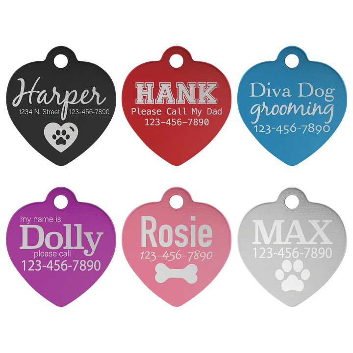 Personalized Anodized Aluminum Heart Pet Tag - Midwestern Laser Art
