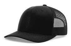 solid black mesh back baseball cap with curved brim on white background