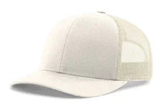 Solid cream-colored trucker cap with mesh back and curved brim on white background