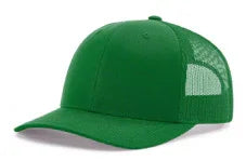 Solid Kelly green trucker cap with mesh back and curved brim