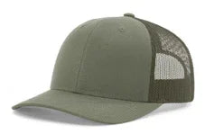 Solid loden green trucker cap with mesh back and curved brim