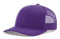 Solid purple trucker hat with mesh back and curved brim