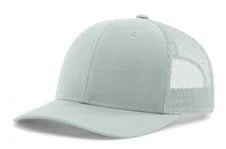 Solid light gray mesh back trucker hat with curved bill on white background