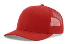 Solid red mesh back baseball cap with curved brim in large and XL sizes