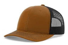 brown front and black mesh back trucker cap hat with curved brim