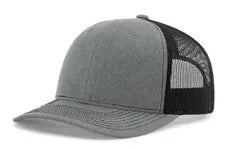 Grey and black mesh trucker cap with curved brim