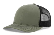 Split Loden Black trucker cap with green front panels and black mesh back