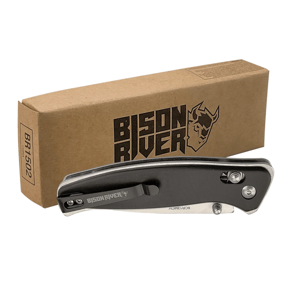 Bison River 4 1/2" Custom Engraved Black Button Lock Folding Knife with Pocket Clip by 1a7704-f3.myshopify.com – Knife