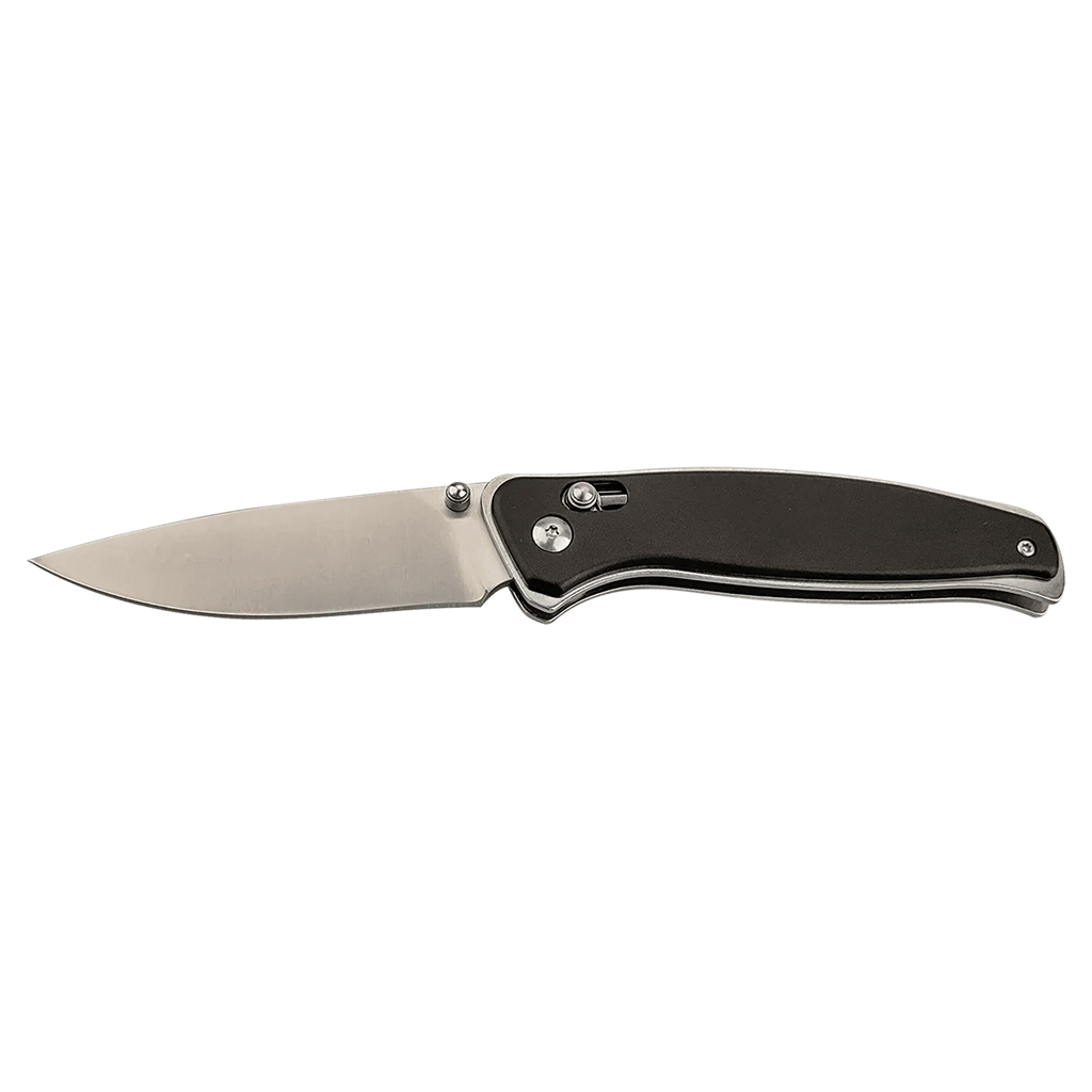 Bison River 4 1/2" Custom Engraved Black Button Lock Folding Knife with Pocket Clip by 1a7704-f3.myshopify.com – Knife