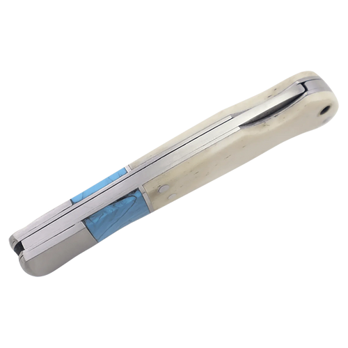 Bison River 3 1/2" Custom Engraved Blue & Bone Folding Knife by 1a7704-f3.myshopify.com – Knife