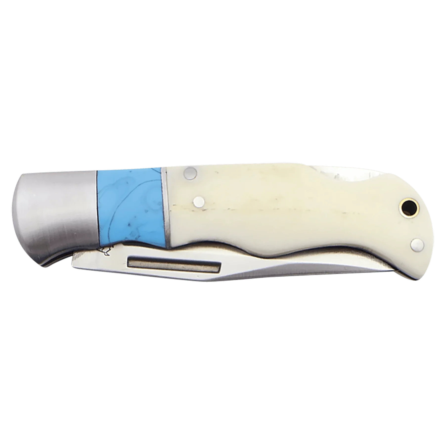 Bison River 3 1/2" Custom Engraved Blue & Bone Folding Knife by 1a7704-f3.myshopify.com – Knife