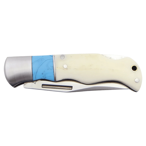 Bison River 3 1/2" Custom Engraved Blue & Bone Folding Knife by 1a7704-f3.myshopify.com – Knife