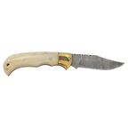 Bison River 3 3/4" Custom Engraved Bone Folding Knife with Damascus Steel Blade & Leather Sheath by 1a7704-f3.myshopify.com – Knife