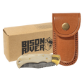 Bison River 3 3/4" Custom Engraved Bone Folding Knife with Damascus Steel Blade & Leather Sheath by 1a7704-f3.myshopify.com – Knife