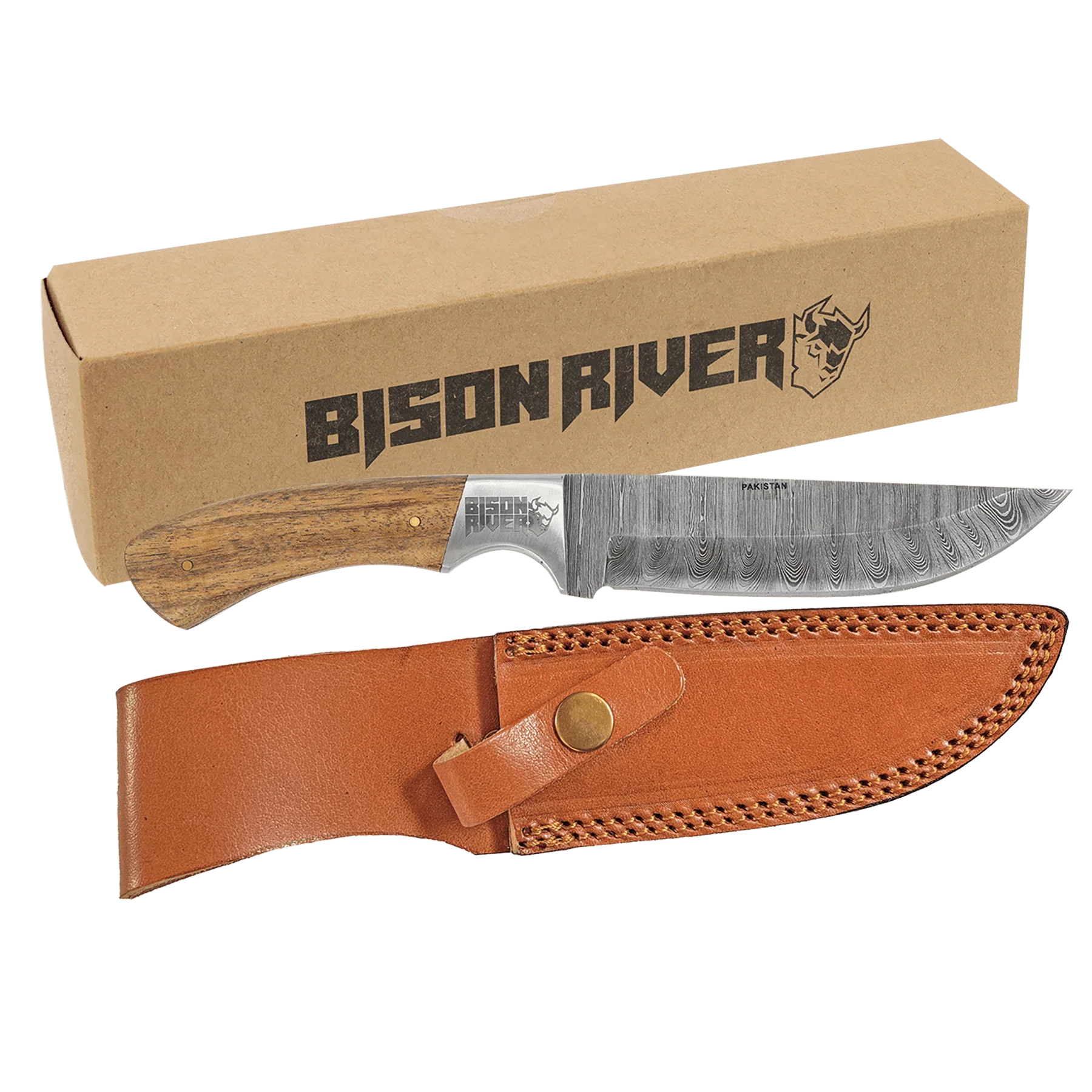 Bison River 9 1/2" Custom Engraved Acacia Wood Knife with Damascus Steel Blade & Leather Sheath by 1a7704-f3.myshopify.com – Knife