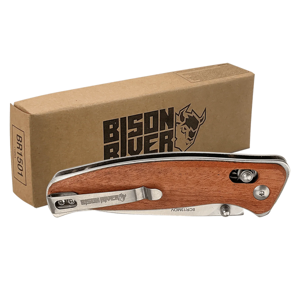 Bison River 4 1/2" Custom Engraved Wood Button Lock Folding Knife by 1a7704-f3.myshopify.com – Knife