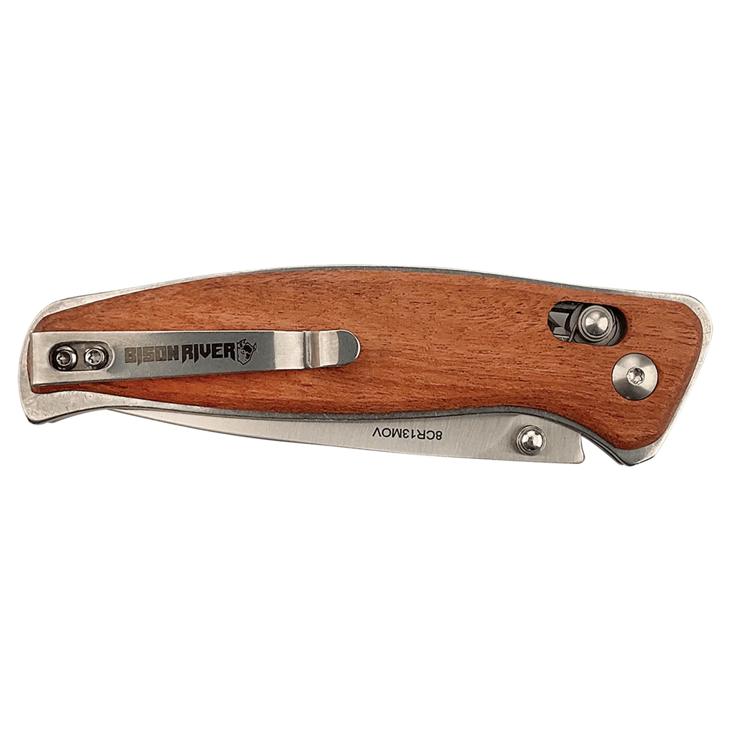 Bison River 4 1/2" Custom Engraved Wood Button Lock Folding Knife by 1a7704-f3.myshopify.com – Knife