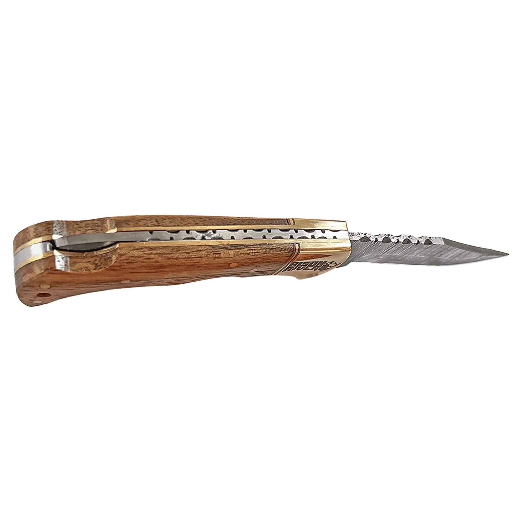 Bison River 3 3/4" Custom Engraved Wood Folding Knife with Damascus Steel Blade & Leather Sheath by 1a7704-f3.myshopify.com – Knife