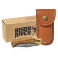 Bison River 3 3/4" Custom Engraved Wood Folding Knife with Damascus Steel Blade & Leather Sheath by 1a7704-f3.myshopify.com – Knife