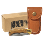 Bison River 3 3/4" Custom Engraved Wood Folding Knife with Damascus Steel Blade & Leather Sheath by 1a7704-f3.myshopify.com – Knife