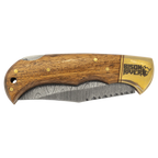 Bison River 3 3/4" Custom Engraved Wood Folding Knife with Damascus Steel Blade & Leather Sheath by 1a7704-f3.myshopify.com – Knife
