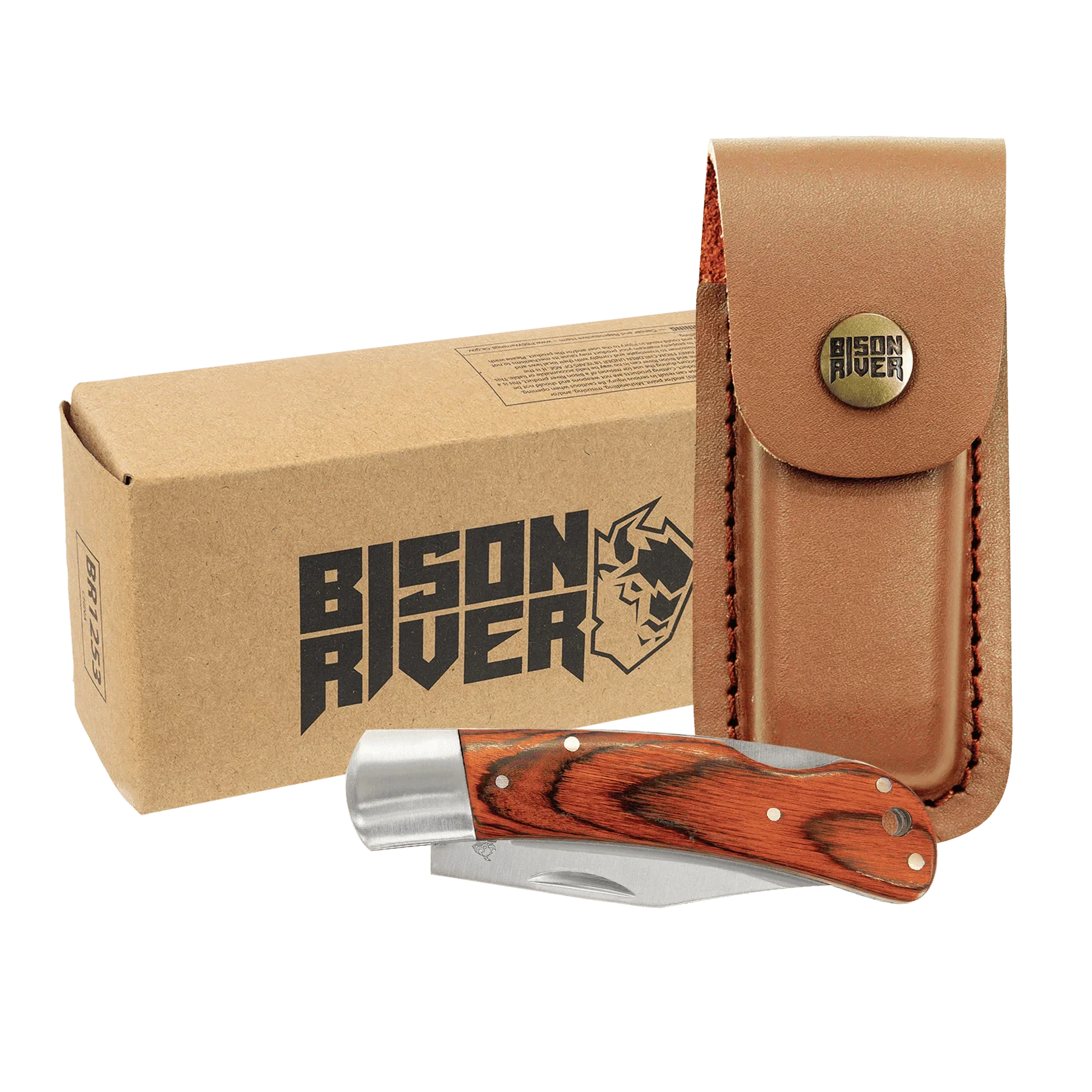 Bison River 4" Custom Engraved Wood Folding Knife with Leather Sheath by 1a7704-f3.myshopify.com – Knife